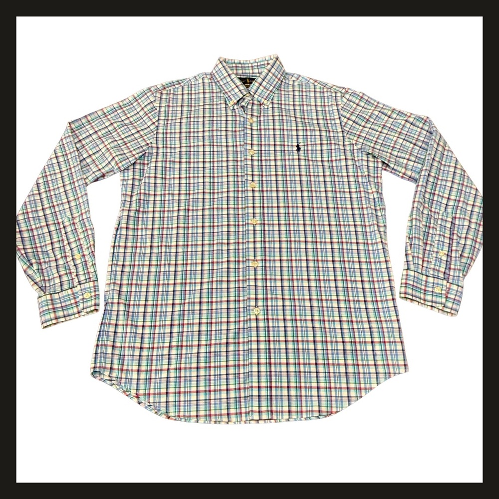 Ralph Lauren Polo Plaid Classic Fit Performance Button Down Shirt Mens Med EUC